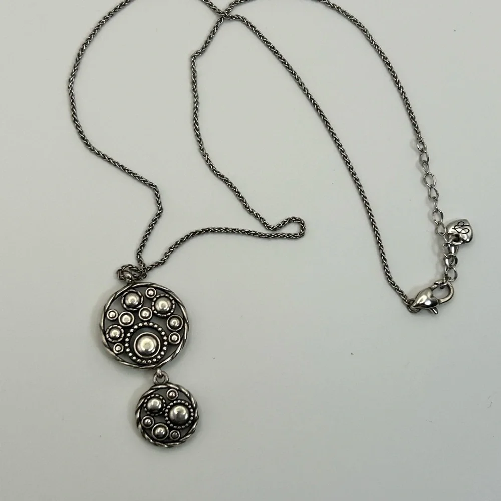 Brighton Halo Dual Pendants Necklace Silver Plated Blue Lavender Crystals